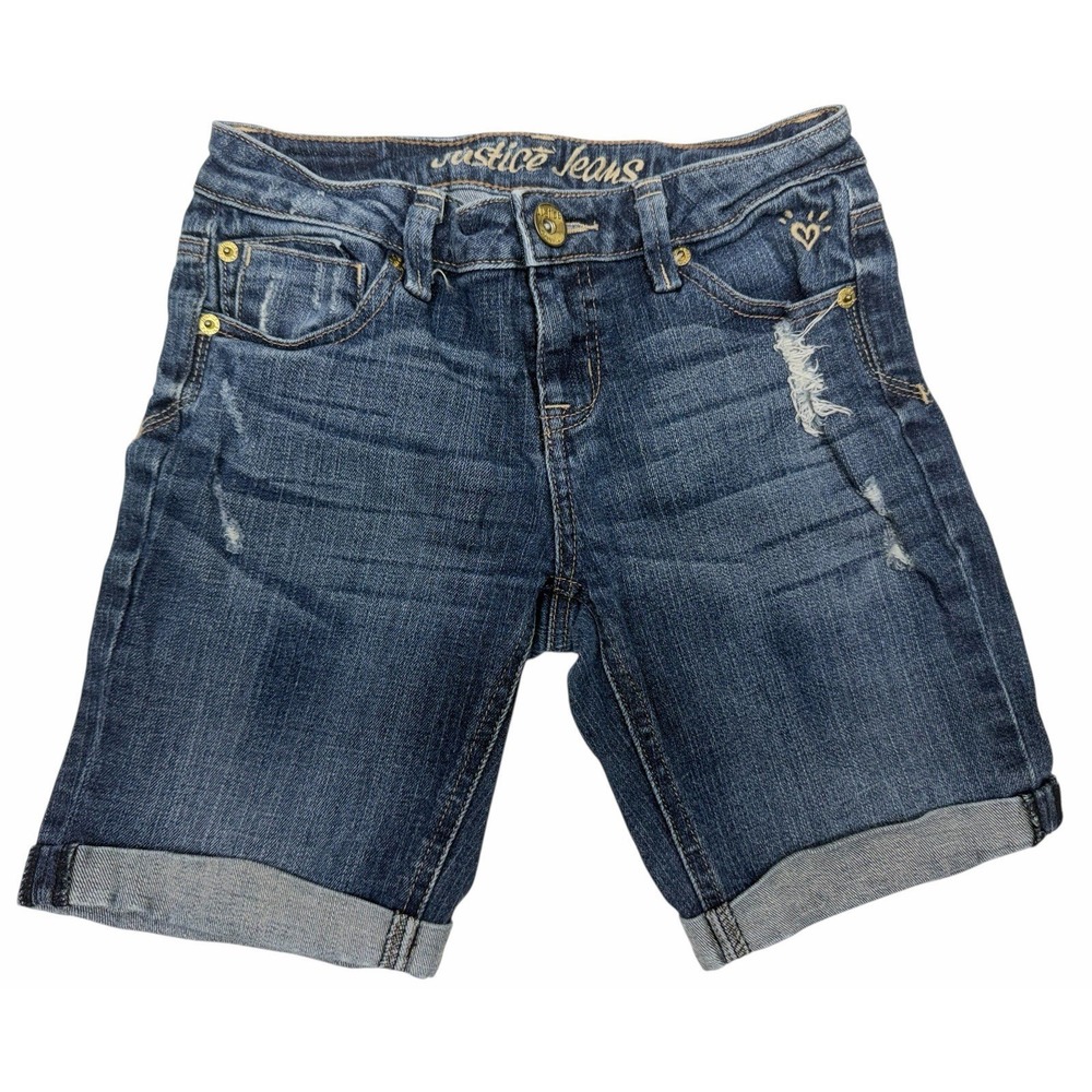 Girls Justice Denim Cuffed Distressed Shorts Size 10 Regular